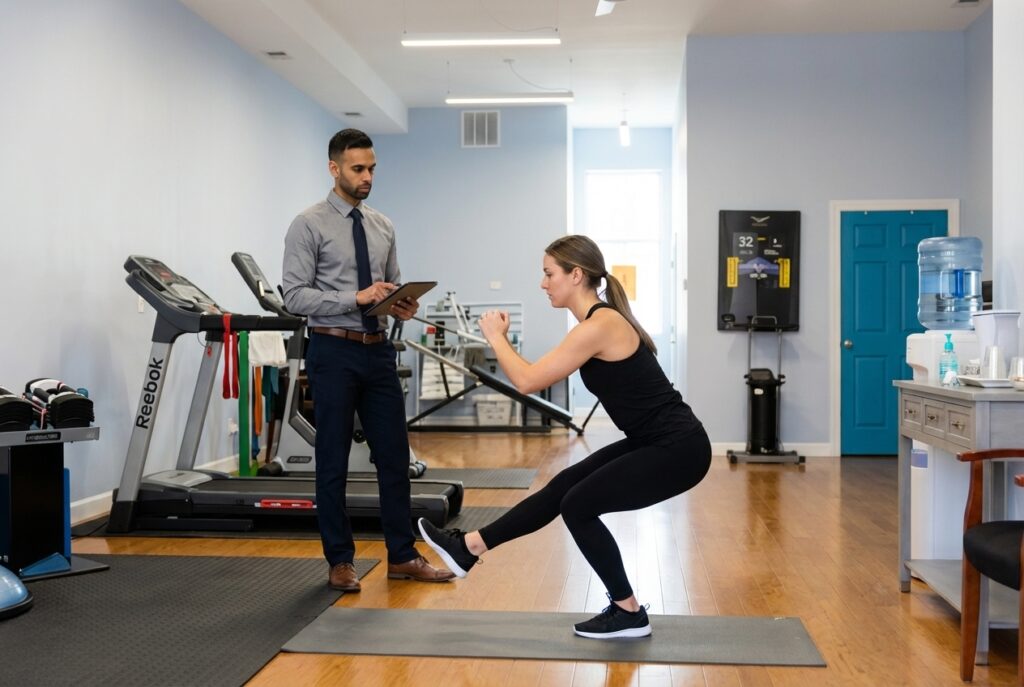Patient working with a provider at a post-surgical physical therapy clinic in Chicago