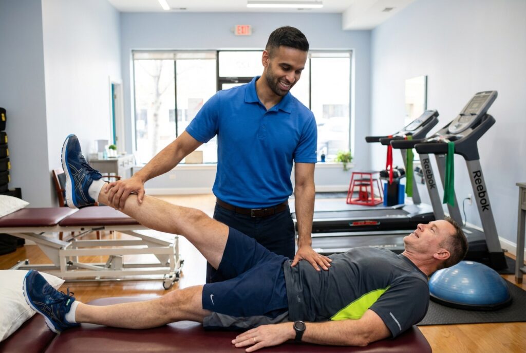 Patient working with a provider at a post-surgical physical therapy clinic in Chicago