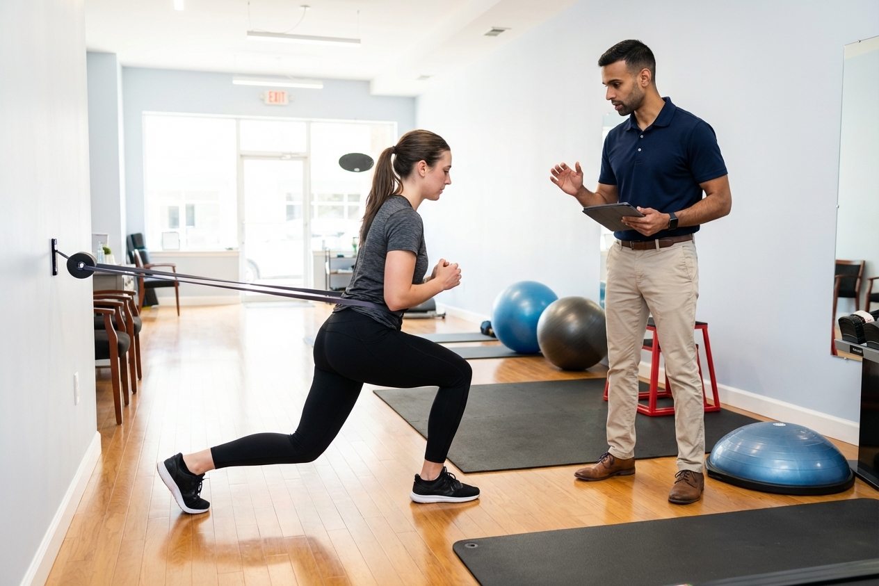 Patient working with a provider at a performance physical therapy clinic in Chicago
