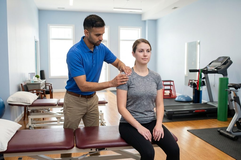 Patient performing a home exercise program after completing physical therapy in Chicago, IL
